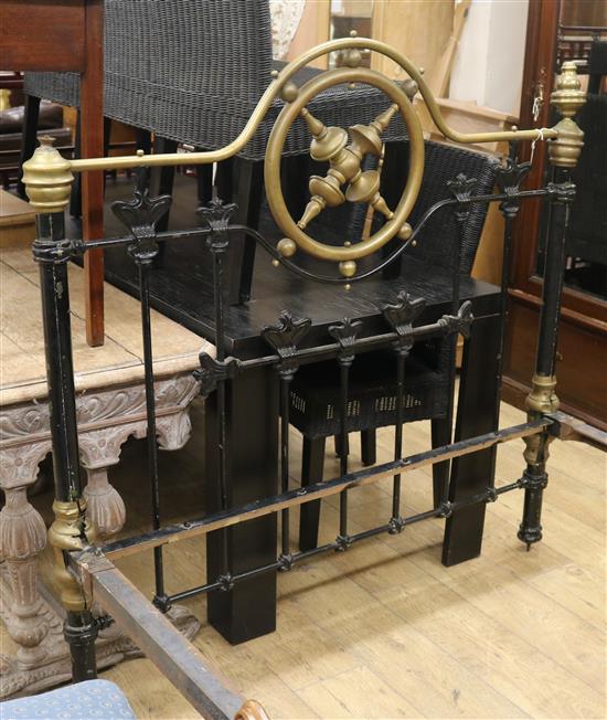 A brass and wrought iron double bed W.139cm